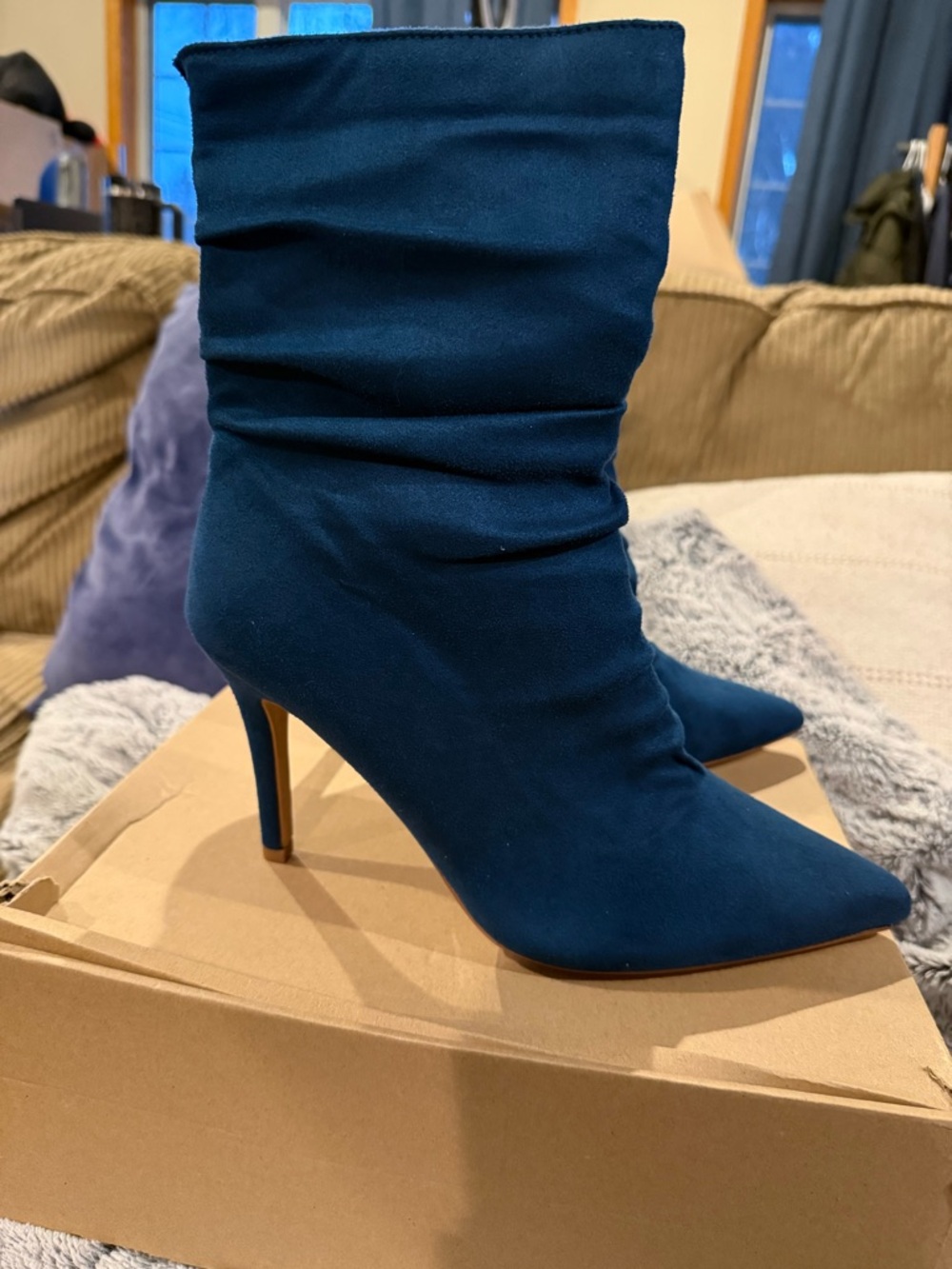 Journee Collection Teal Slouchy Pointed-Toe Stiletto Ankle Boots